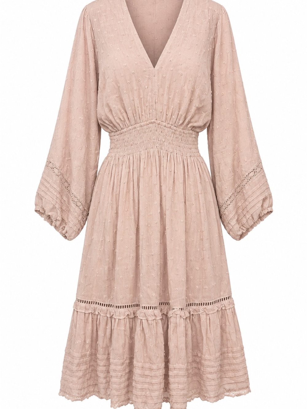Lovestitch - *Has Minor Flaws* Dusty Blush V-Neck Boho Prarie Midi Dress NWT